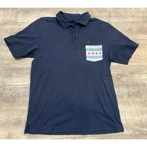 Travis‎ Mathew Polo Shirt Men's Medium Blue Chicago Flag Logo Golf Lightweight